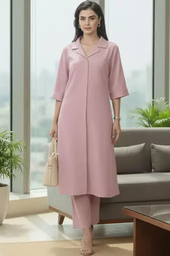Women Regular Silk Crepe Kurta with Trousers