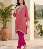 Women Striped Regular Thread Work Kurta with Trousers