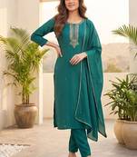 Women Ethnic Motifs Embroidered Regular Thread Work Kurta with Trousers & With Dupatta