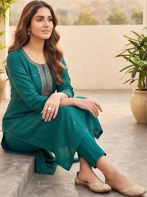 Women Ethnic Motifs Embroidered Regular Thread Work Kurta with Trousers & With Dupatta 6