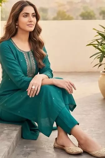 Women Ethnic Motifs Embroidered Regular Thread Work Kurta with Trousers & With Dupatta