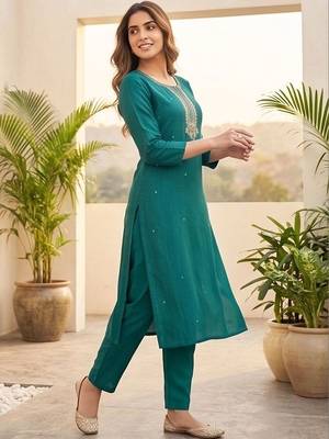 Women Ethnic Motifs Embroidered Regular Thread Work Kurta with Trousers & With Dupatta 7