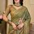 Olive shimmer printed zari saree with unstitched blouse piece.