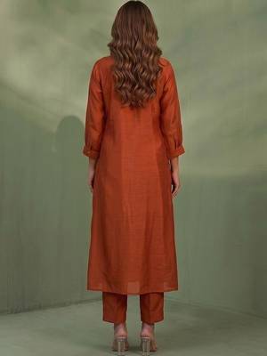 Women Floral Embroidered Empire Thread Work Chanderi Cotton Kurta with Trousers & With Dupatta 2