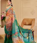 Multi color shimmer printed zari saree with unstitched blouse piece.