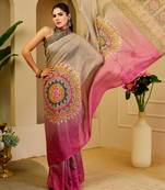 Multi color shimmer printed zari saree with unstitched blouse piece.