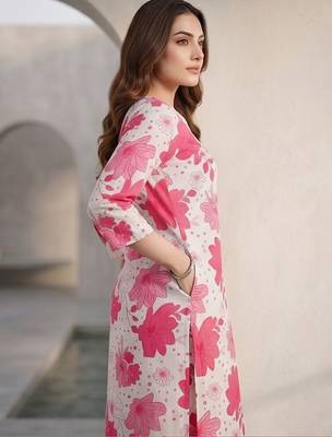 Women Floral Printed Regular Kurta with Trousers 2