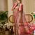 Beige shimmer printed zari saree with unstitched blouse piece.