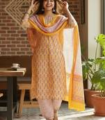Ethnic Motifs Printed Round Neck Straight Kurta With Pyjamas & Dupatta