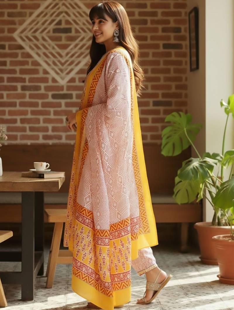 Ethnic Motifs Printed Round Neck Straight Kurta With Pyjamas & Dupatta
