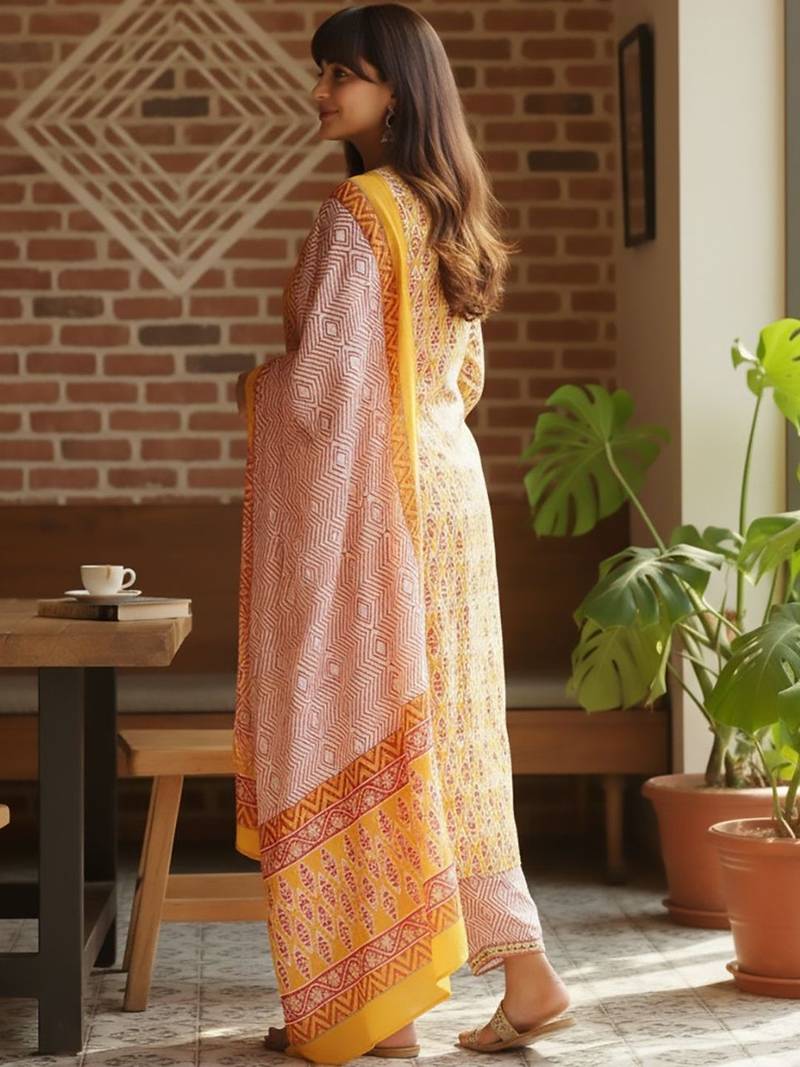 Ethnic Motifs Printed Round Neck Straight Kurta With Pyjamas & Dupatta