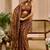 Brown shimmer printed zari saree with unstitched blouse piece.