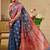 Blue shimmer printed zari saree with unstitched blouse piece.