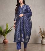 Women Ethnic Motifs Printed Regular Chanderi Silk Kurta with Trousers & With Dupatta
