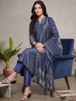 Women Ethnic Motifs Printed Regular Chanderi Silk Kurta with Trousers & With Dupatta 3