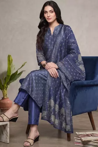 Women Ethnic Motifs Printed Regular Chanderi Silk Kurta with Trousers & With Dupatta