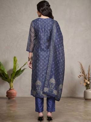 Women Ethnic Motifs Printed Regular Chanderi Silk Kurta with Trousers & With Dupatta 5