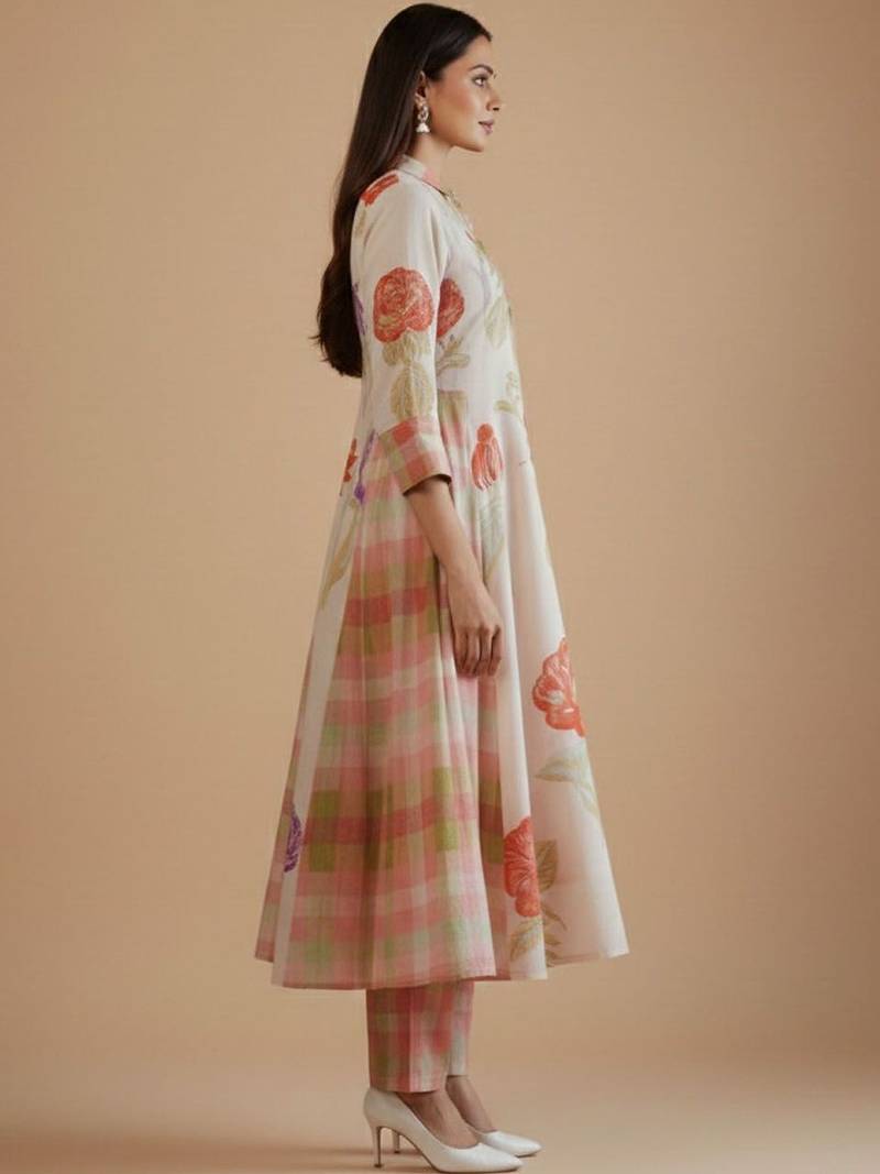 Women Floral Printed Regular  Cotton Kurta with Trousers