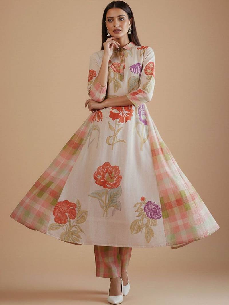Women Floral Printed Regular  Cotton Kurta with Trousers