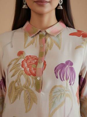Women Floral Printed Regular  Cotton Kurta with Trousers 4