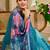 Blue shimmer printed zari saree with unstitched blouse piece.
