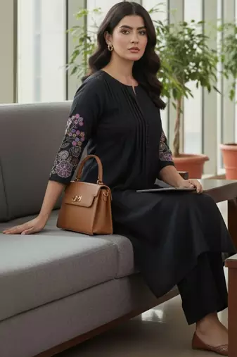 Women Ethnic Motifs Embroidered Panelled Thread Work Kurta with Trousers