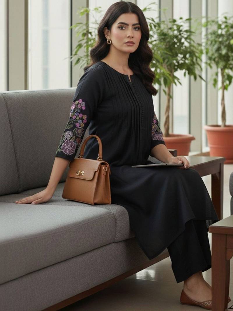 Women Ethnic Motifs Embroidered Panelled Thread Work Kurta with Trousers