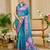 Blue shimmer printed zari saree with unstitched blouse piece.