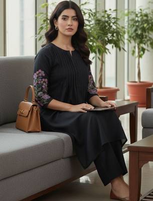 Women Ethnic Motifs Embroidered Panelled Thread Work Kurta with Trousers 5