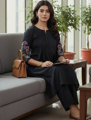Women Ethnic Motifs Embroidered Panelled Thread Work Kurta with Trousers 6