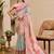 Pink shimmer printed zari saree with unstitched blouse piece.