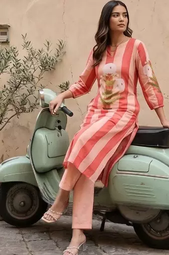 Women Floral Printed Regular Kurta with Trousers