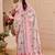 Pink shimmer printed zari saree with unstitched blouse piece.