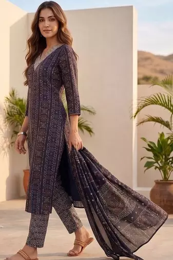 Women Ethnic Motifs Printed Regular Thread Work Kurta with Trousers & With Dupatta