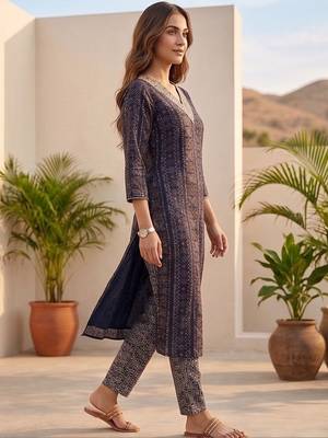 Women Ethnic Motifs Printed Regular Thread Work Kurta with Trousers & With Dupatta 4