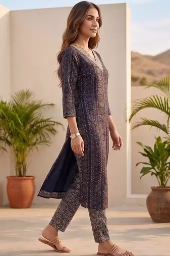 Women Ethnic Motifs Printed Regular Thread Work Kurta with Trousers & With Dupatta