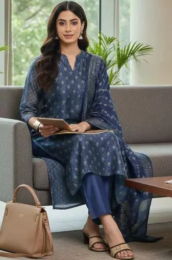 Women Floral Printed Regular Chanderi Silk Kurta with Trousers & With Dupatta