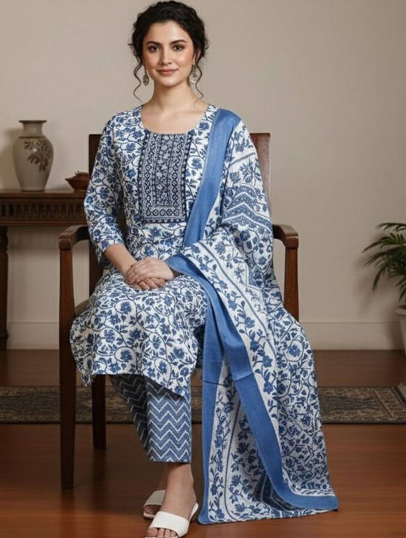 Women Floral Printed Regular Kurta with Trousers & With Dupatta
