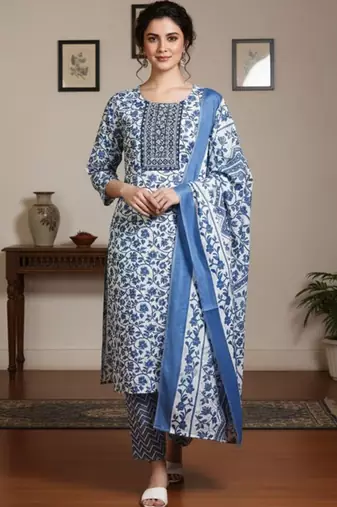 Women Floral Printed Regular Kurta with Trousers & With Dupatta