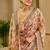Peach shimmer printed zari saree with unstitched blouse piece.