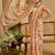 Peach shimmer printed zari saree with unstitched blouse piece.