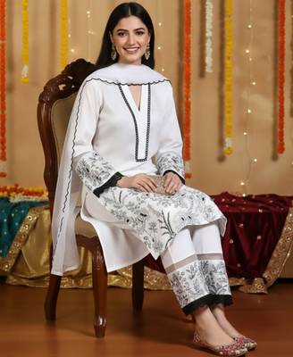 Women Ethnic Motifs Embroidered Regular Thread Work Kurta with Trousers & With Dupatta 1