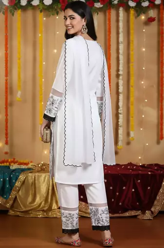 Women Ethnic Motifs Embroidered Regular Thread Work Kurta with Trousers & With Dupatta