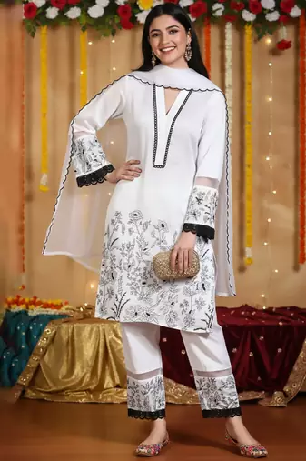 Women Ethnic Motifs Embroidered Regular Thread Work Kurta with Trousers & With Dupatta