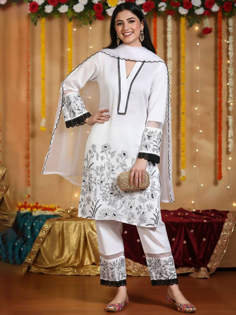 Women Ethnic Motifs Embroidered Regular Thread Work Kurta with Trousers & With Dupatta