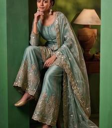 Women Ethnic Motifs Embroidered Tiered Sequinned Kurta with Palazzos & With Dupatta