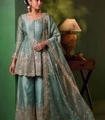 Women Ethnic Motifs Embroidered Tiered Sequinned Kurta with Palazzos & With Dupatta