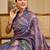 Purple shimmer printed zari saree with unstitched blouse piece.