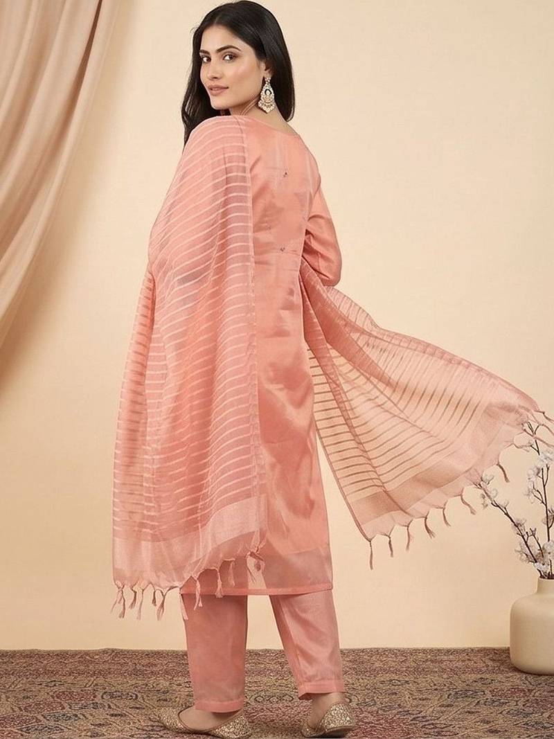 Women Ethnic Motifs Embroidered Regular Thread Work Kurta with Trousers & With Dupatta