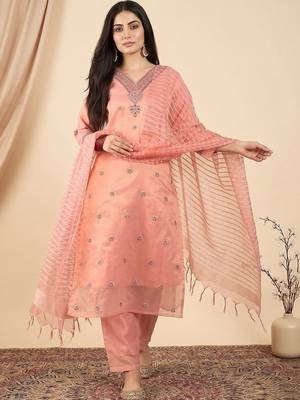 Women Ethnic Motifs Embroidered Regular Thread Work Kurta with Trousers & With Dupatta 7